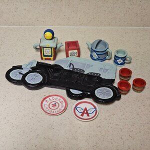 Vintage 90s Miniature Resin Tea Set - Youngs Inc - 1997 Vintage Car Gas Station